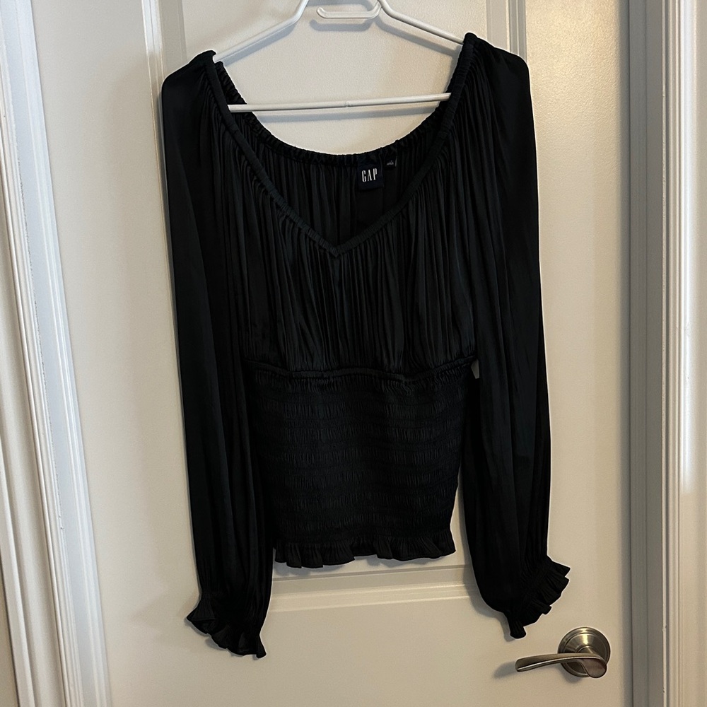 GAP Black Long-Sleeve Smocked Peasant Blouse